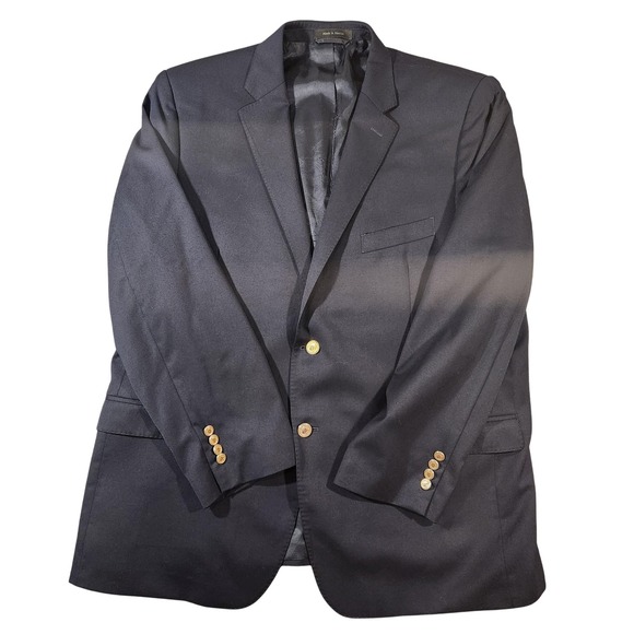 Vintage Lauren Ralph Lauren Blazer Mens 50R Navy 100% Wool Slim Fit Gold Buttons